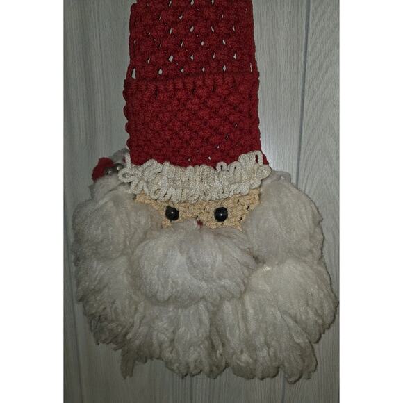 VTG Macrame Santa Claus Face Wall/Door Hanging Christmas Décor 36" Pocket Cards. - Picture 2 of 7